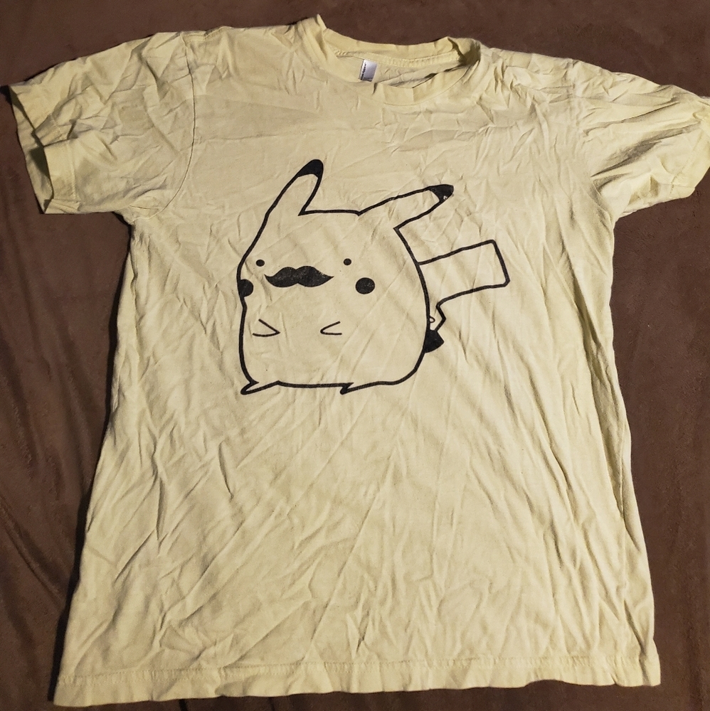 Mustache Pikachu yellow tshirt